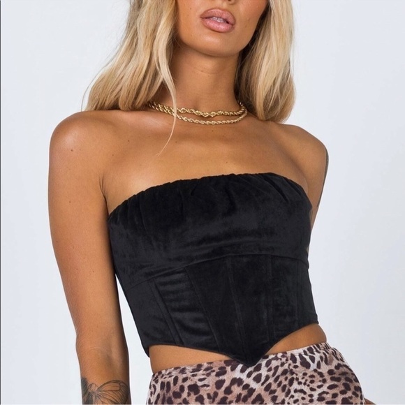 Princess Polly Emilia Velvet Bustier Womens Strapless Cropped Top Black Size 12 - Picture 1 of 10
